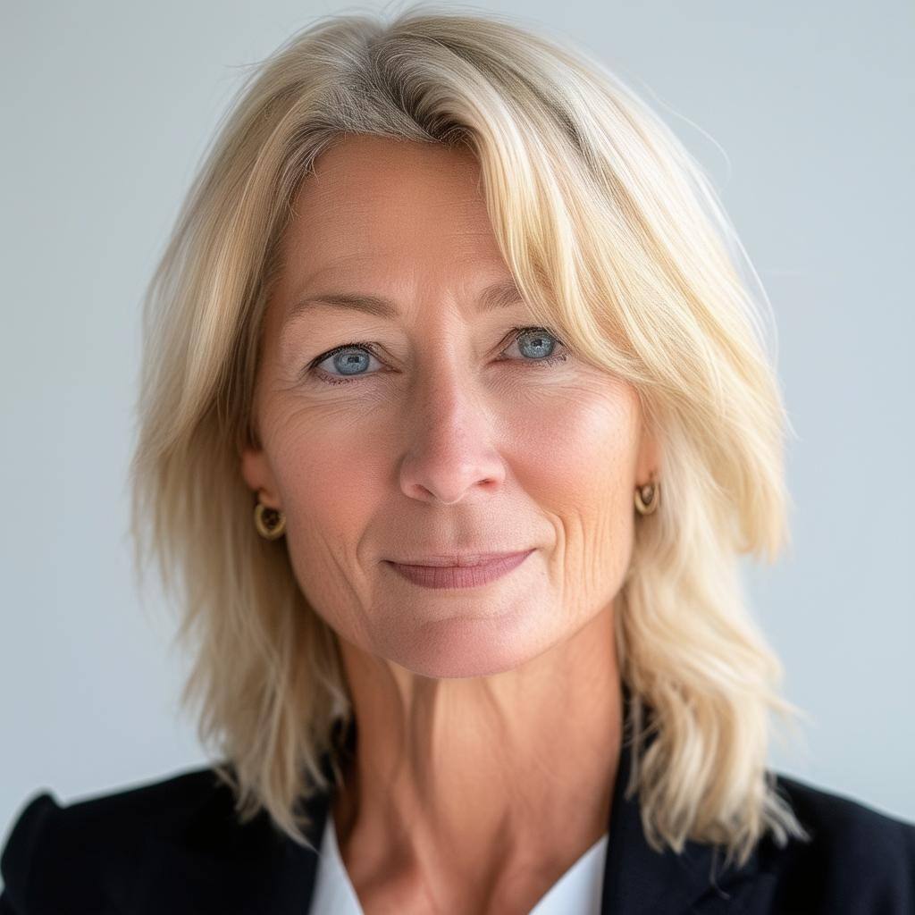 female business consultant in her 50s blonde hair